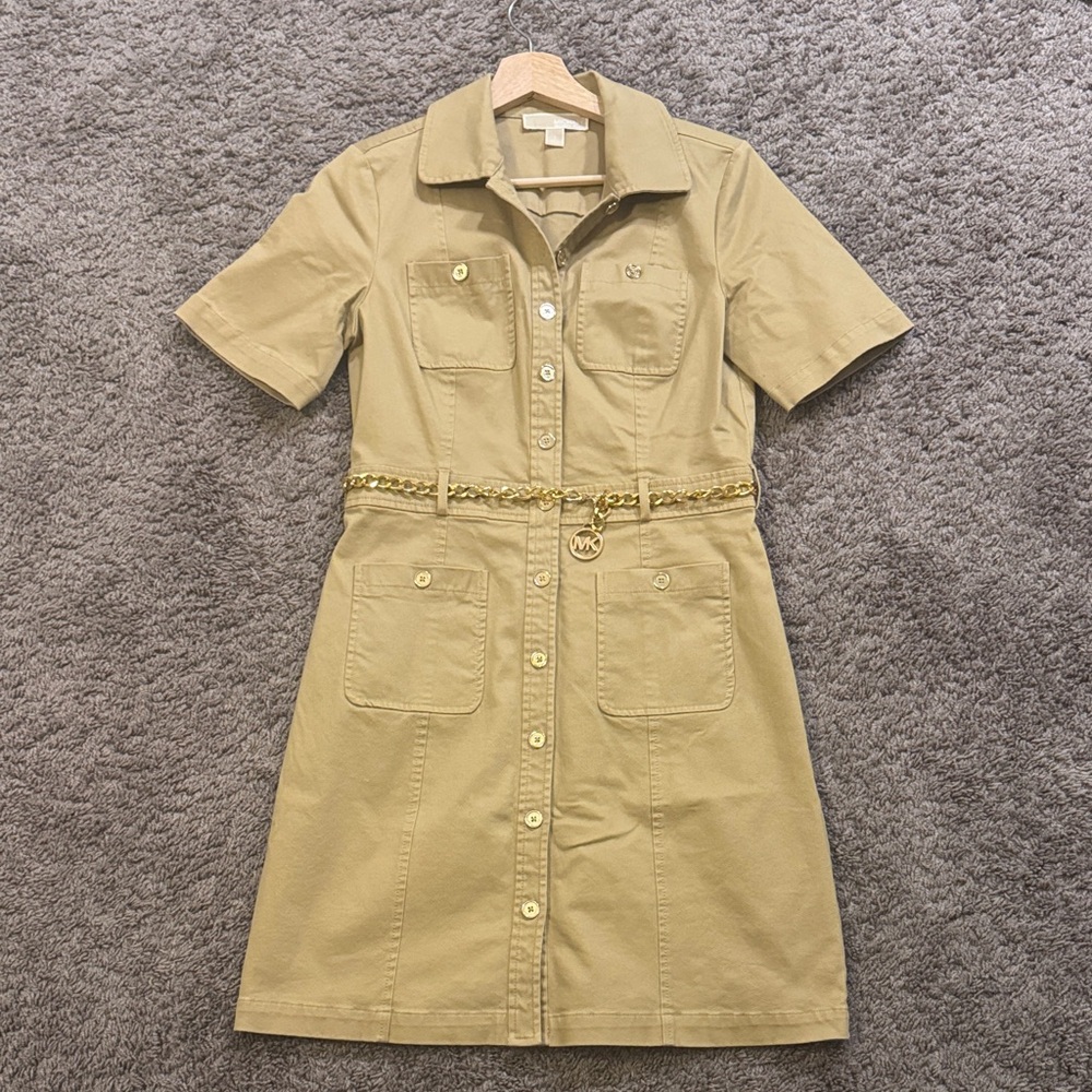MICHAEL Michael Kors Stretch Organic Cotton Twill Belted Dress